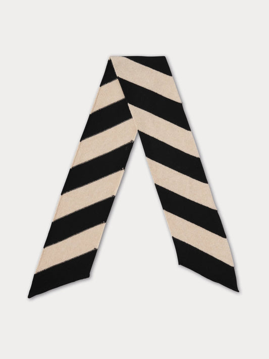 SMALL DIAGONAL STRIPE SCARF BLACK & OATMEAL