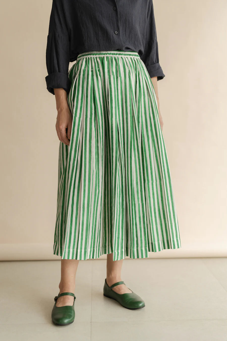 Willa green stripe skirt