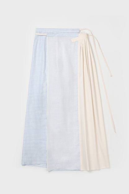 Gingham Check Pleated Panel Wrap Skirt