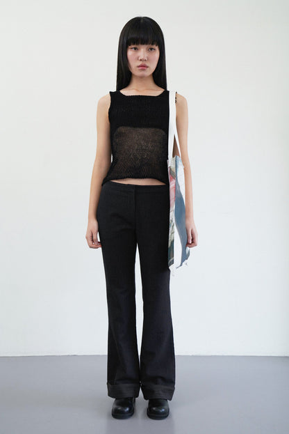 two toned knit sleeveless in black