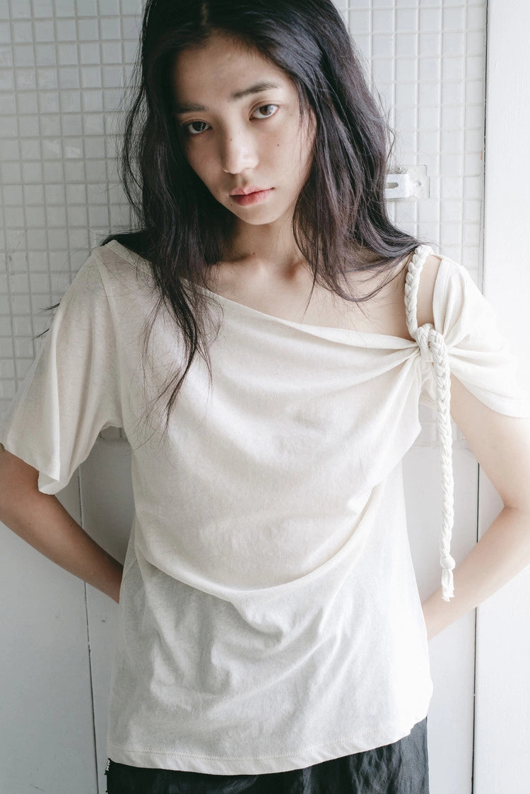 braided rope t-shirt in beige