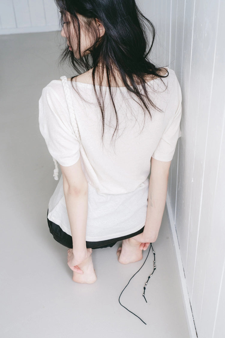 braided rope t-shirt in beige