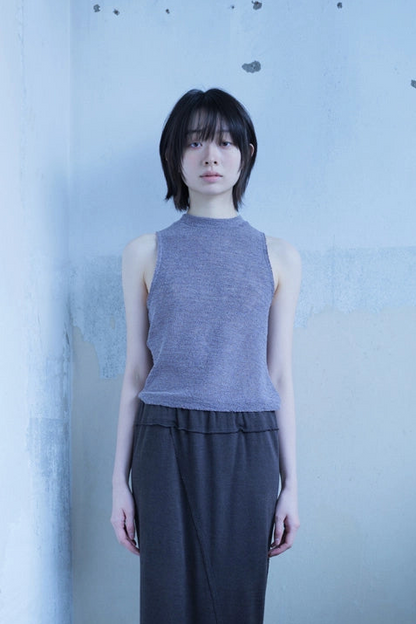 Knit sleeveless in purple ink