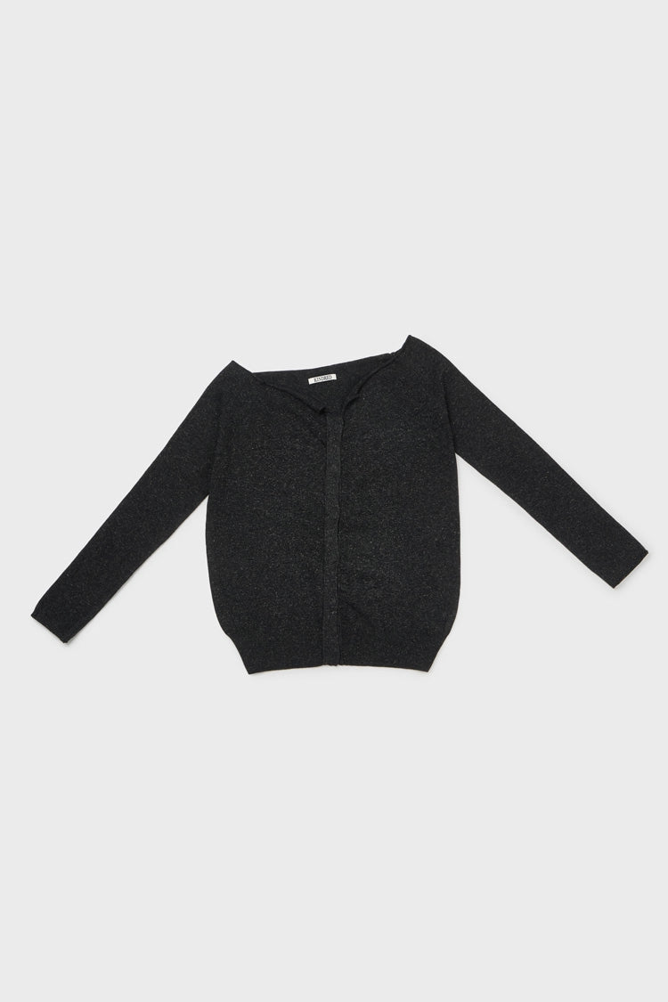 Off-shoulder cardigan in speckled ink