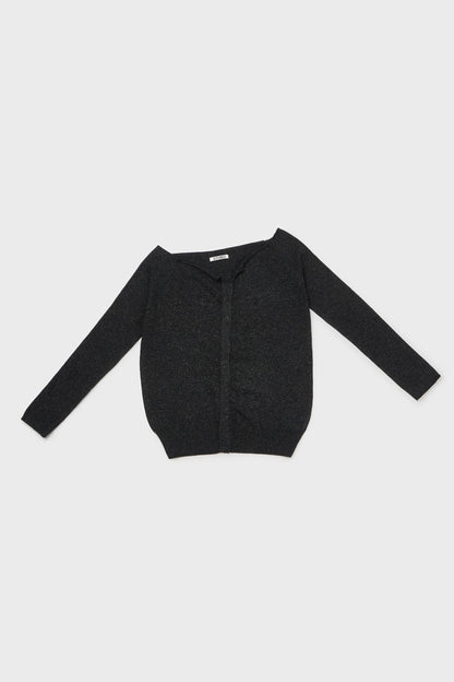 Off-shoulder cardigan in speckled ink