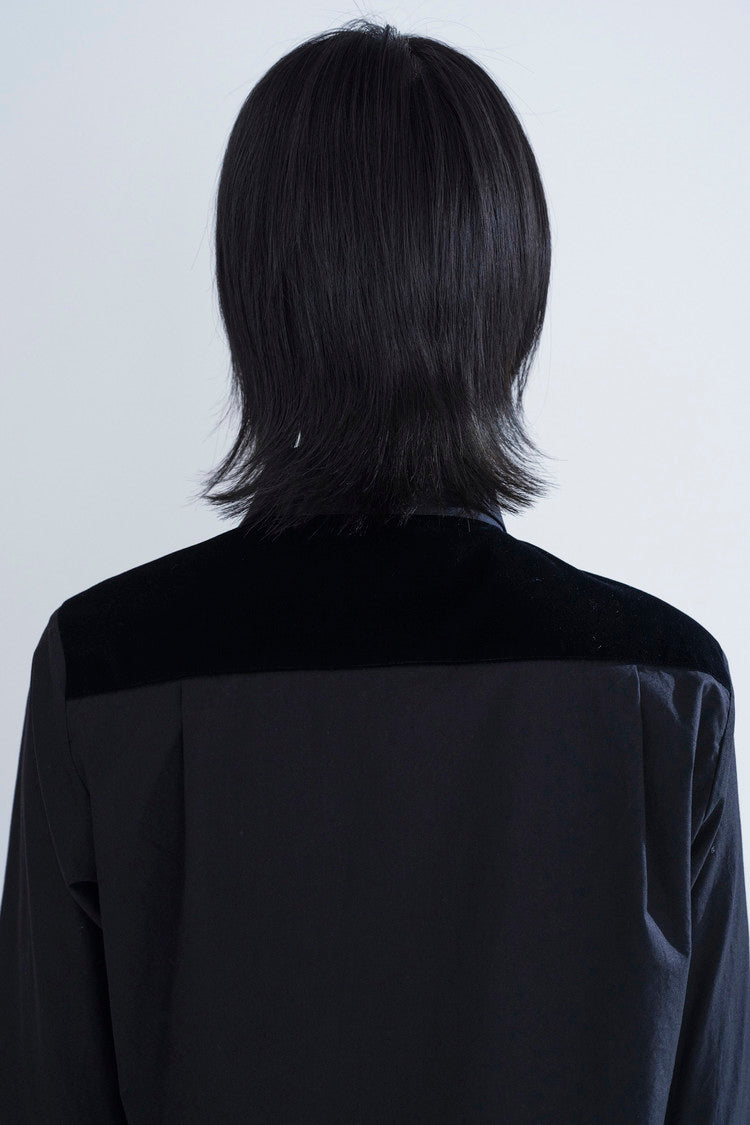 Shirring front panel button-up shirt