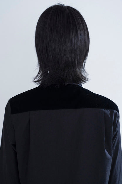 Shirring front panel button-up shirt
