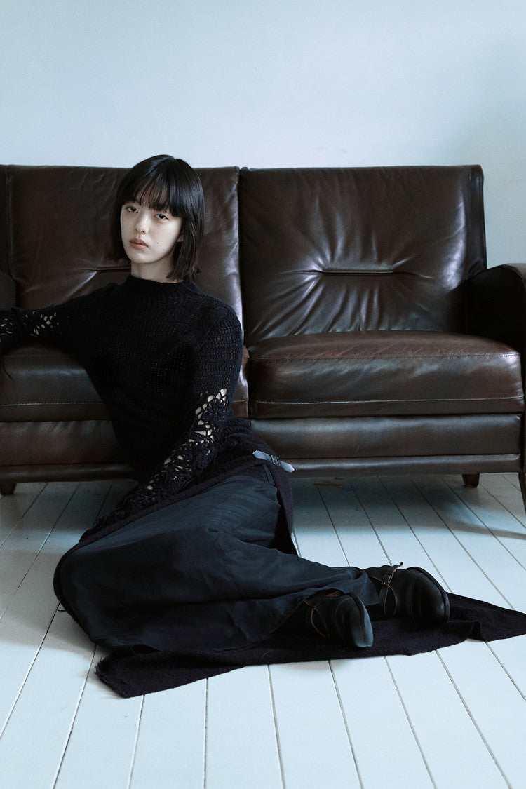 Fringed knit layered skirt