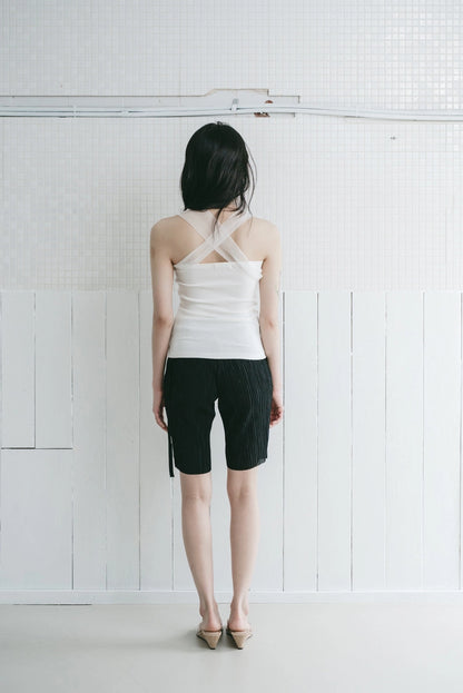pleated biker shorts